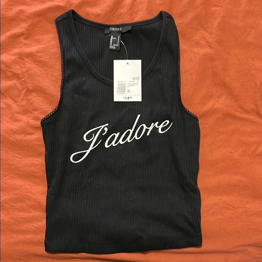 Forever 21 Black Fitted Tank Top J'adore Script